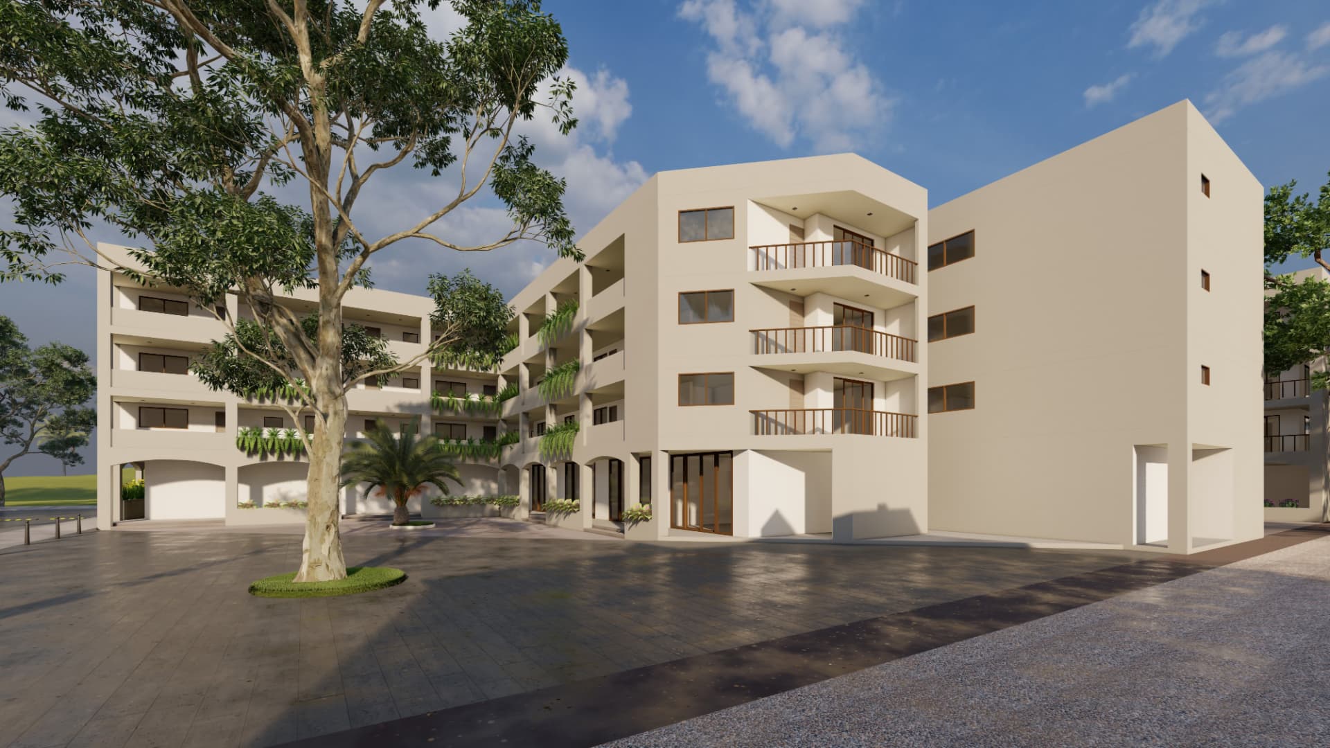 Plaza comercial de Sundara con árbol central, Huatulco